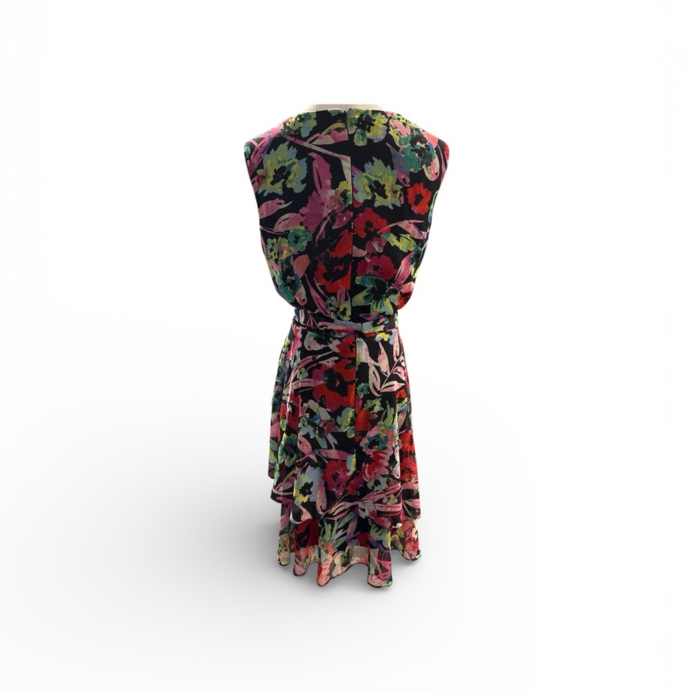 Tahari  Floral V-Neck Sleeveless Fit & Flare Dress - Red Multi size 8 - Picture 3 of 3